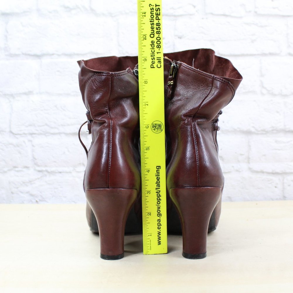 Earthies Eleganza Red Leather Pleated Laced Side Zip High Heeled Ankle Boots 7 B - Picture 8 of 9